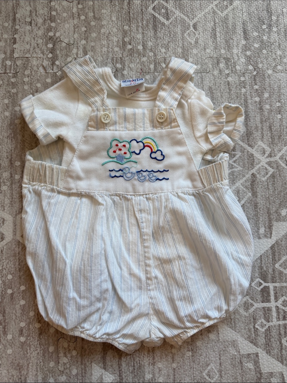Absorba White Romper with Light Blue Stripes